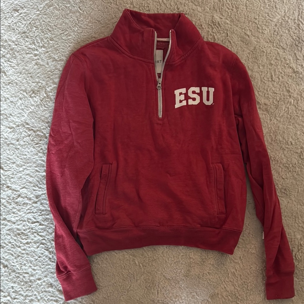 Red Long Sleeve Polo Collar Relaxed Sweatshirt